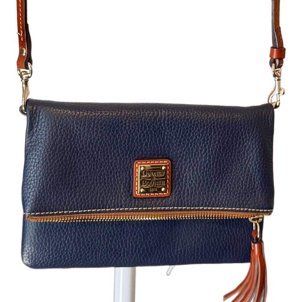 Dooney & Bourke Pebble Leather Foldover Crossbody – Navy – Like New - Picture 2 of 8